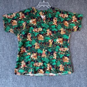White Cross Large Scrub‎ Top Teddy Bear Print Green Nurse Medical Uniform